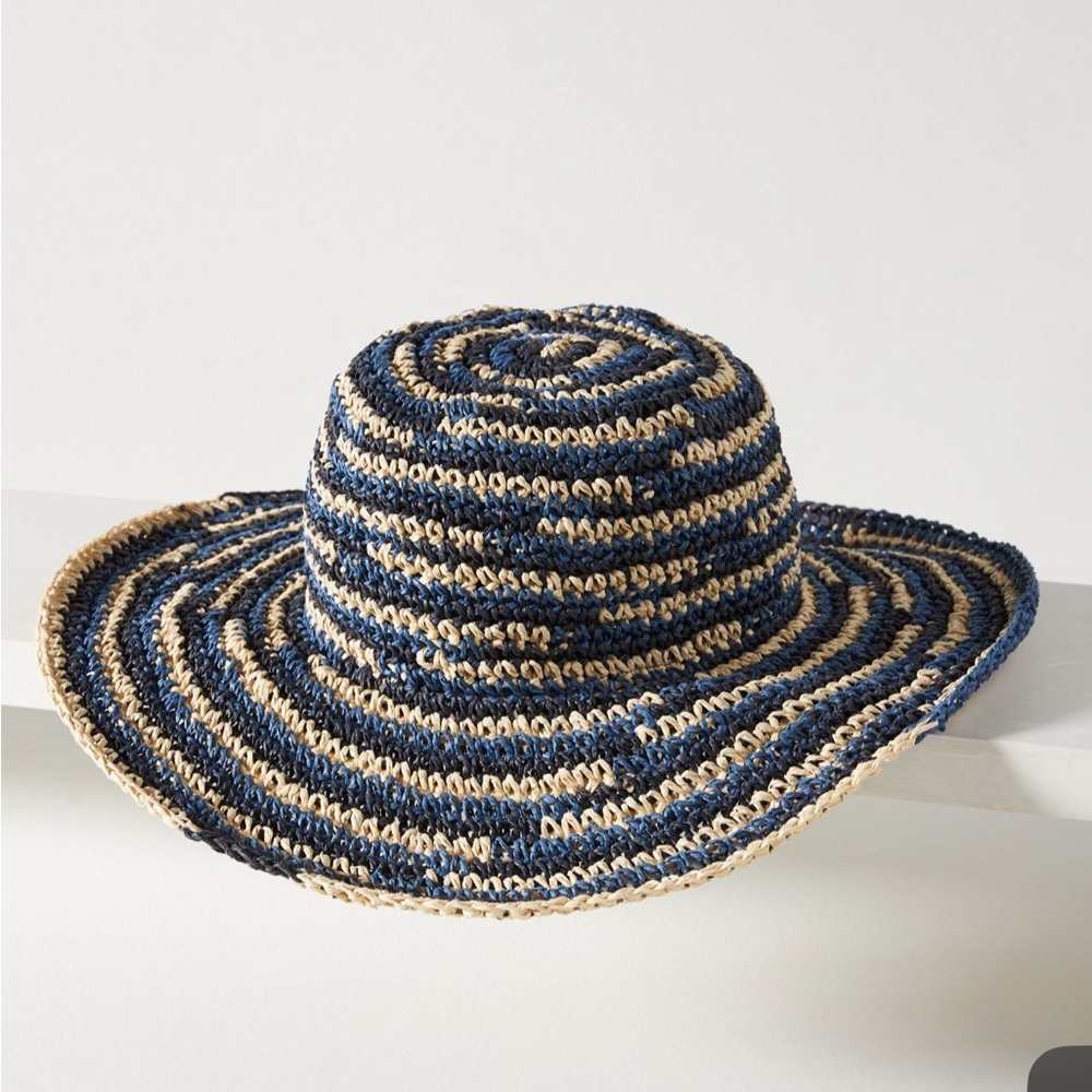 New Anthropologie San Diego Co. Spacedye Bucket Hat Blue cream SummerBeach Pool - Picture 2 of 9